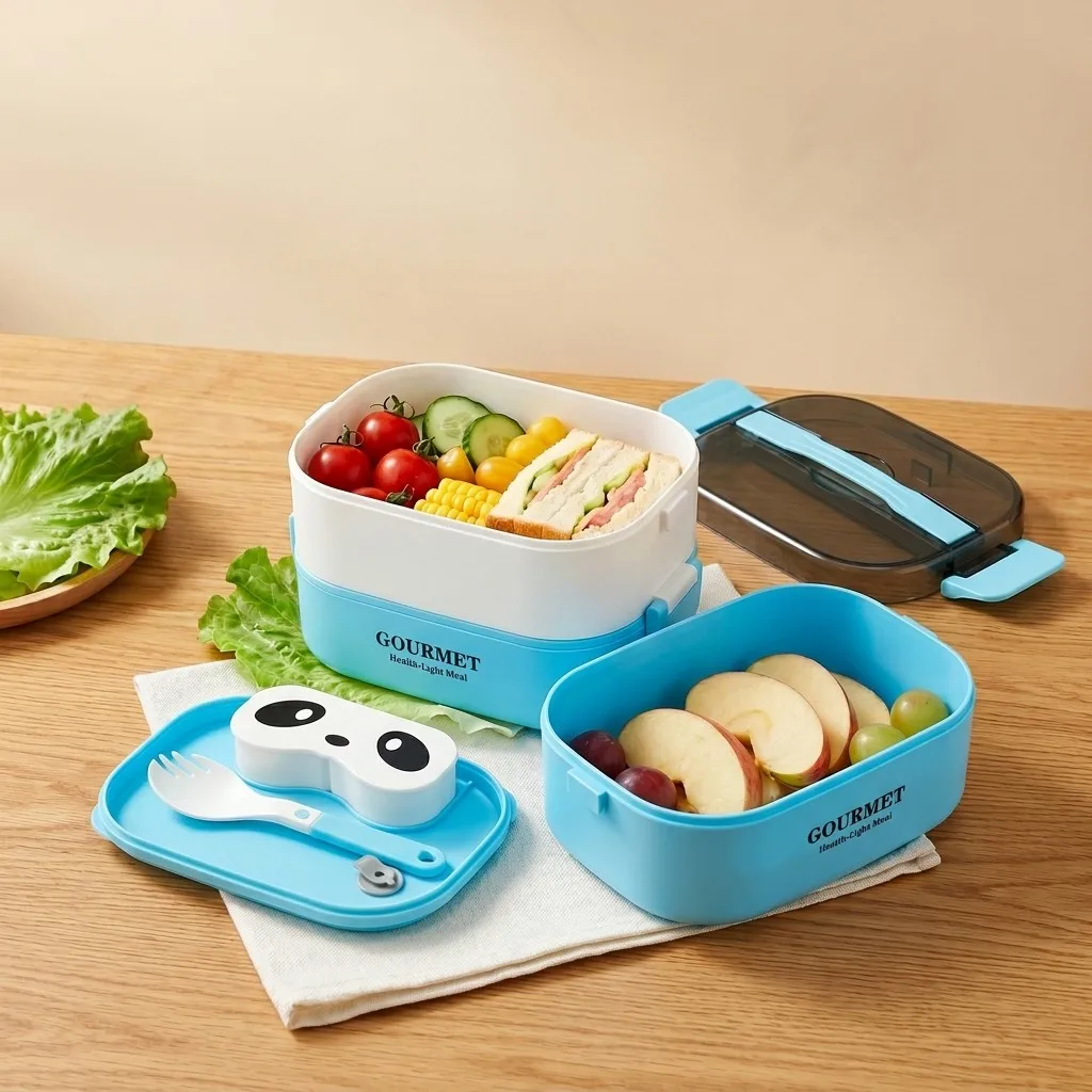 Meal Prep Or Prep Meal - 電子レンジ対応の弁当箱。子供向け。BPAフリーのプラスチック製で、汁漏れしにくい。食事の準備や食品の保存に便利。1層または2層構造。持ち手付き。カトラリーやソースが入るスペース付き。
