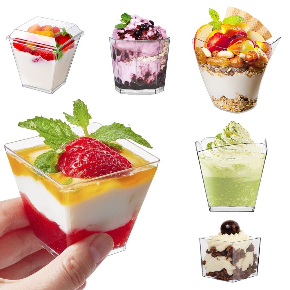 Sauce Dipping Cup - 10 個ヨーグルトカップ使い捨てムースカップ透明クリアプディングカッププラスチックカバー付きデザートケーキカップ