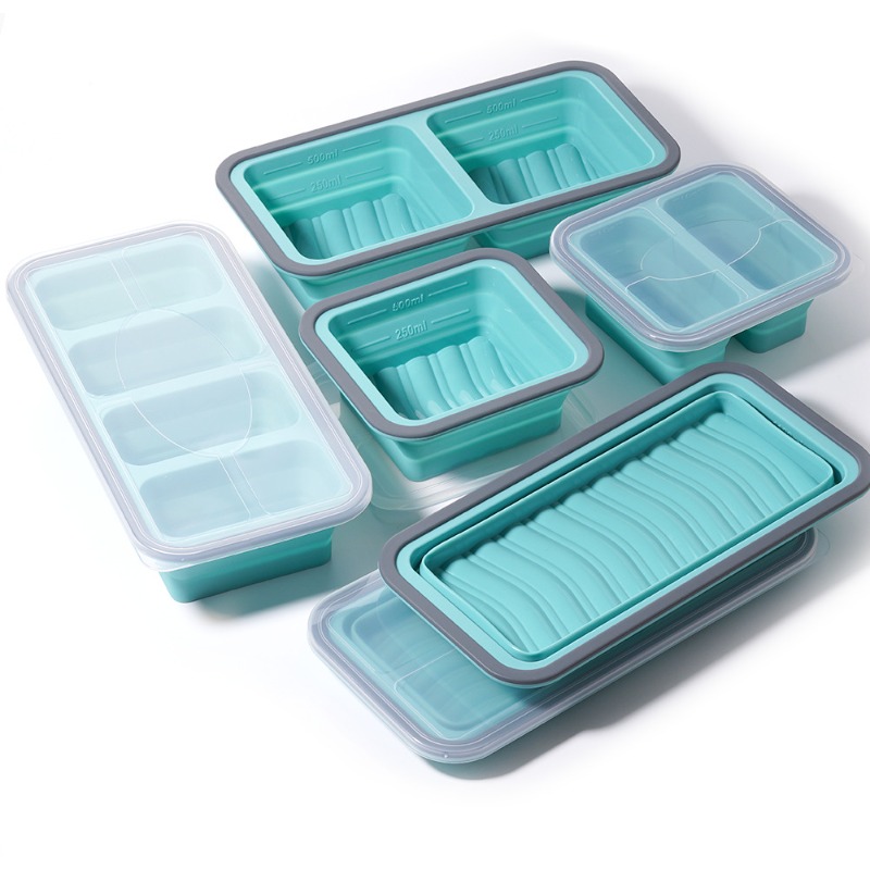 Meal Prep Template - 蓋付き冷凍トレイ2個入り シリコン製冷凍型 アイスキューブトレイ スープキューブ、ミールプレップ容器用、オーブン＆食器洗い機対応