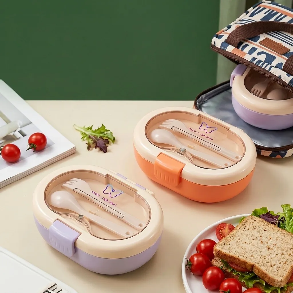 Meal Prep Or Prep Meal - 持ち運び可能なプラスチック製弁当箱。子供用、学校用。漏れ防止設計、仕切り付き。食事の準備や食品の保存に便利。蓋とカトラリーが付属。