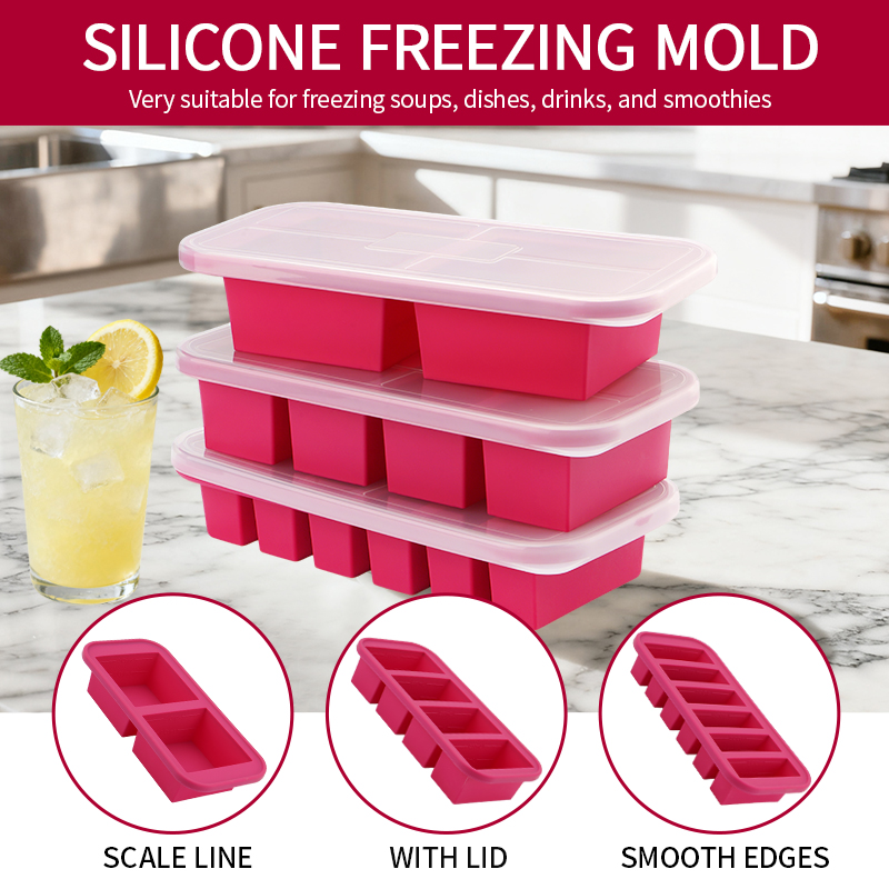 2または3ピースのシリコン製冷凍トレイ型セット、蓋付き収納ボ - Meal Prep Template のレビューと価格