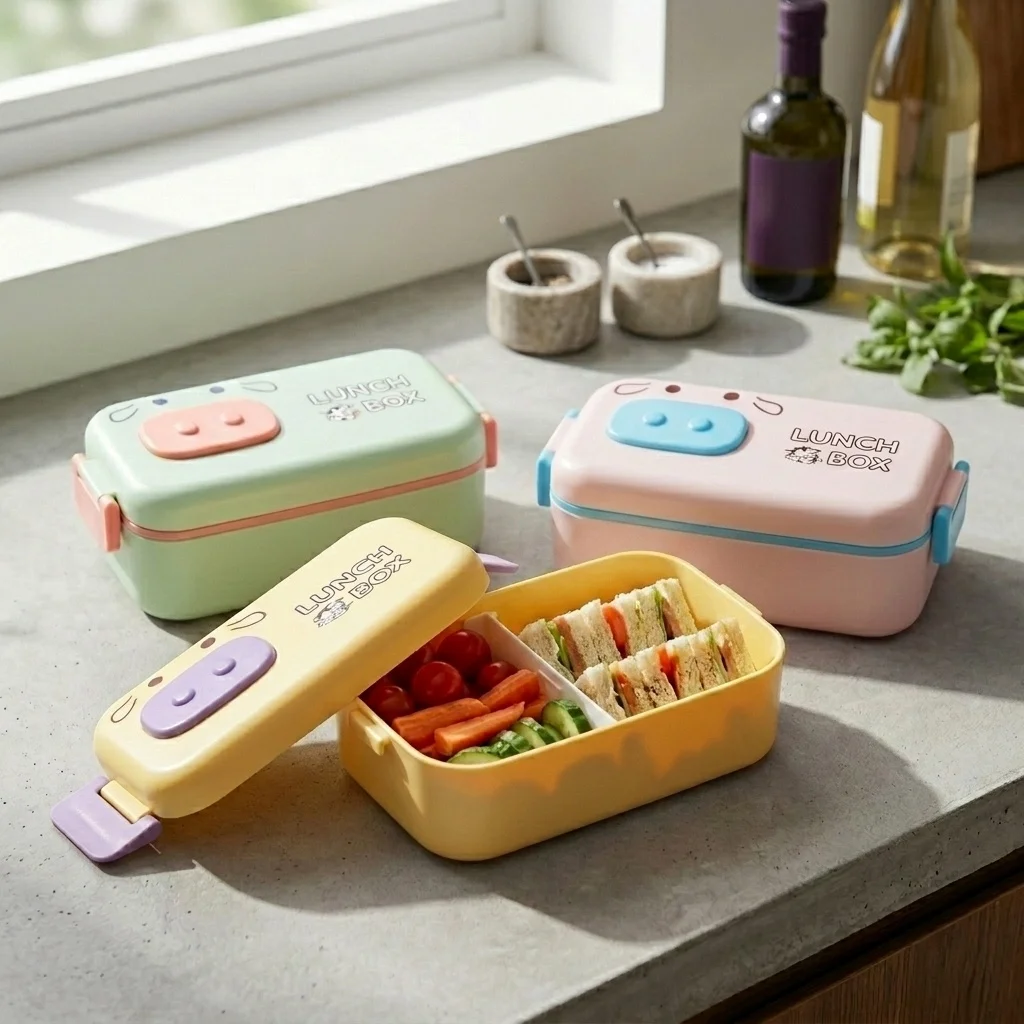 電子レンジ対応のプラスチック製弁当箱。密閉式で、仕切りとカト - Meal Prep Or Prep Meal のレビューと価格