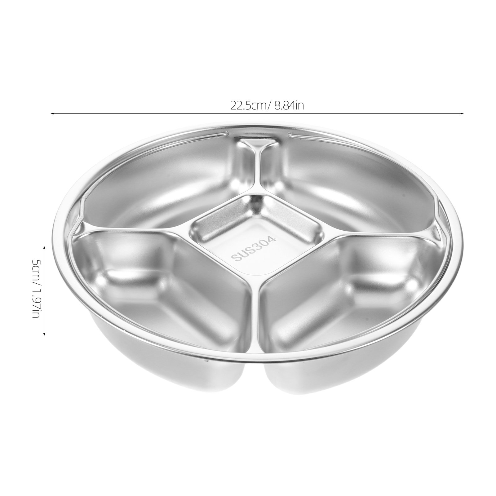 ステンレス製、仕切り付きの5区画の盛り付け皿。持ち手付きで、 - Meal Prep Kitchen のレビューと価格